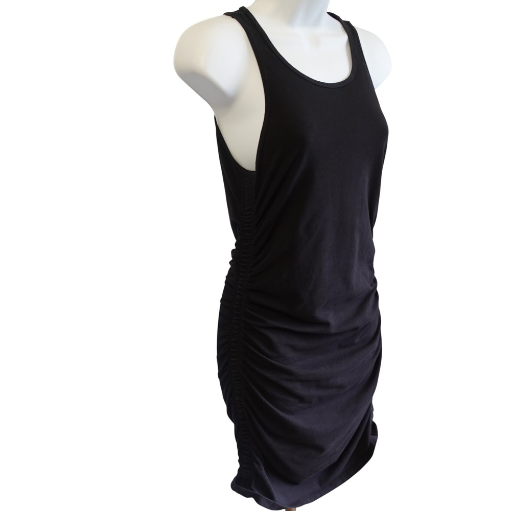 Aritzia TNA Tank‎ Dress Womens Med Black Ruched Sides Asymmetric Bodycon Cotton